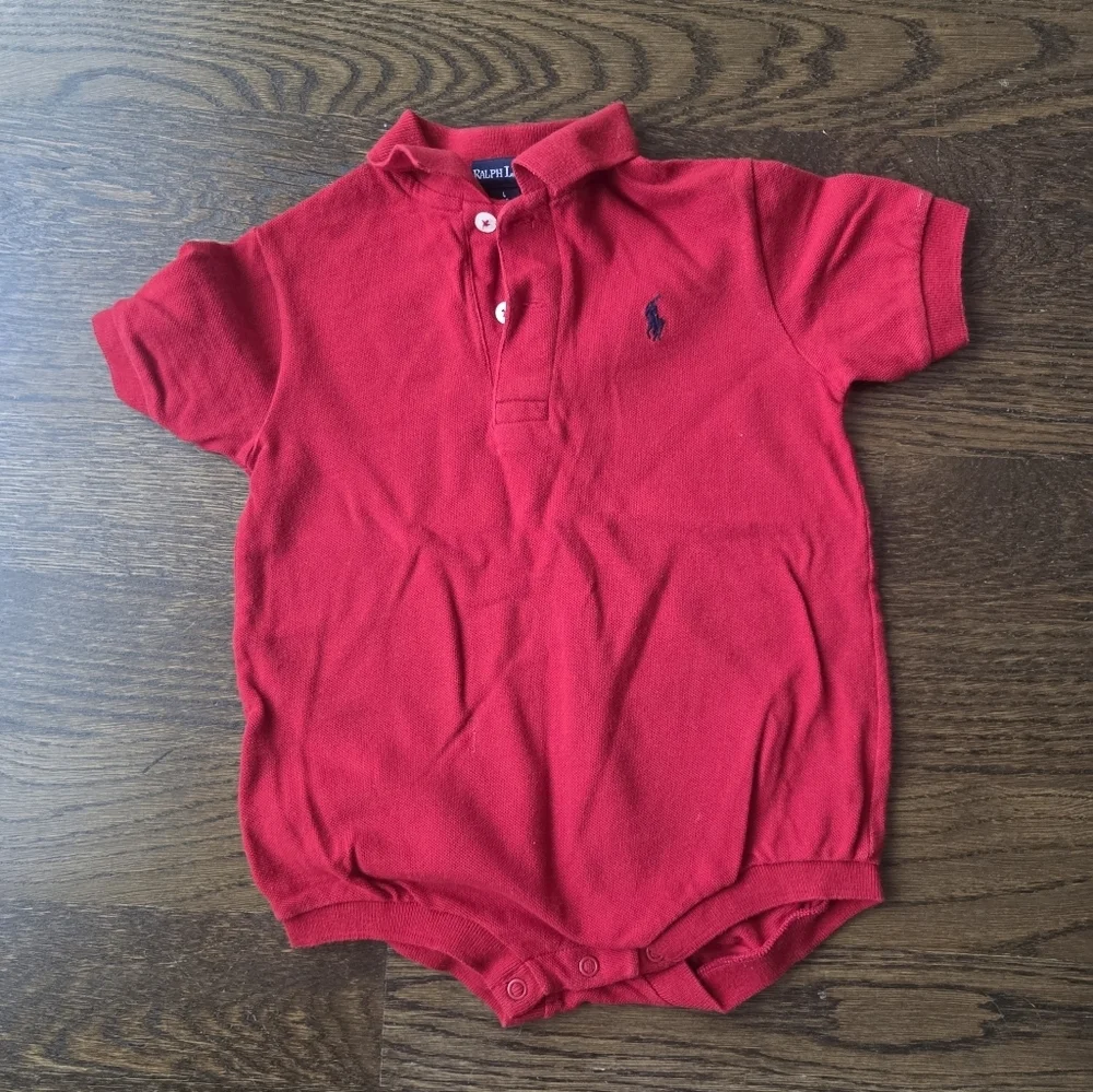 Ralph Lauren in Bright Red Bodysuit Sz. 12-18m.